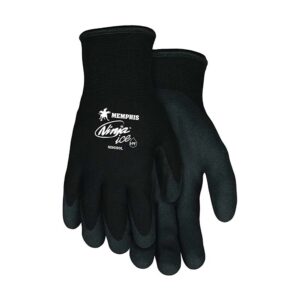 2 Pairs Memphis Glove N9690L Ninja Ice 15 Gauge Black Nylon Cold Weather Glove, Acrylic Terry Inner, HPT Palm and Fingertips, Large, 2 Pack