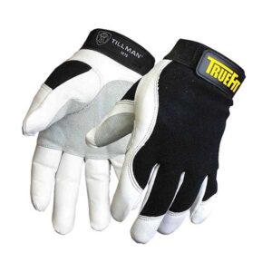 Tillman Large Black And White TrueFit Goatskin And Spandex Full Finger Mechanics Gloves With ElasticHook And Loop Cuff